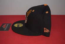 Load image into Gallery viewer, MLB New Era Cleveland Indians Chief Wahoo Black Orange Feather Fitted 59Fifty