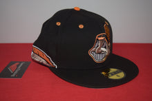 Load image into Gallery viewer, MLB New Era Cleveland Indians Chief Wahoo Black Orange Feather Fitted 59Fifty