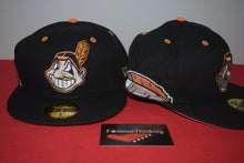 Load image into Gallery viewer, MLB New Era Cleveland Indians Chief Wahoo Black Orange Feather Fitted 59Fifty