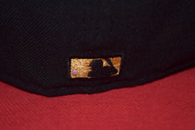 Load image into Gallery viewer, MLB New Era Cleveland Indians Chief Wahoo Golden Wahoo Black Red Feather Fitted 59Fifty