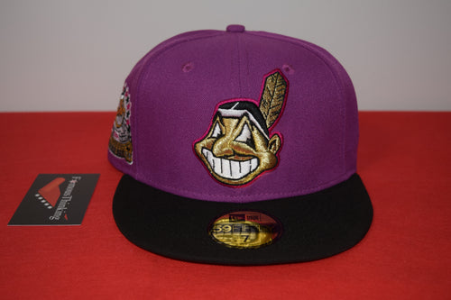 MLB New Era Cleveland Indians Chief Wahoo Purple Patch Fitted 59Fifty