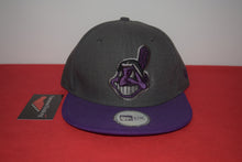 Load image into Gallery viewer, MLB New Era Cleveland Indians Chief Wahoo Purple Charcoal Snapback 9Fifty