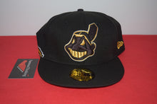 Load image into Gallery viewer, MLB New Era Cleveland Indians Chief Wahoo Golden Wahoo Multi UV Feather Fitted 59Fifty