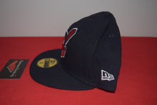 Load image into Gallery viewer, MLB New Era Cleveland Indians Chief Wahoo Navy Feather Fitted 59Fifty