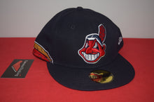 Load image into Gallery viewer, MLB New Era Cleveland Indians Chief Wahoo Navy Feather Fitted 59Fifty