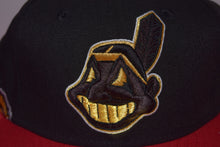 Load image into Gallery viewer, MLB New Era Cleveland Indians Chief Wahoo Golden Wahoo Black Red Feather Fitted 59Fifty