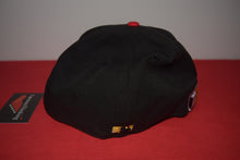 Load image into Gallery viewer, MLB New Era Cleveland Indians Chief Wahoo Golden Wahoo Black Red Feather Fitted 59Fifty