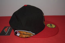 Load image into Gallery viewer, MLB New Era Cleveland Indians Chief Wahoo Golden Wahoo Black Red Feather Fitted 59Fifty