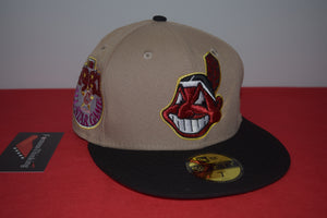 MLB New Era Cleveland Indians Chief Wahoo Black Visor Beige 1981 All Star Fitted 59Fifty