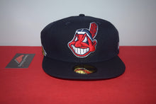 Load image into Gallery viewer, MLB New Era Cleveland Indians Chief Wahoo Navy Feather Fitted 59Fifty