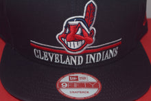 Load image into Gallery viewer, MLB New Era Cleveland Indians Chief Wahoo Script Snapback 9Fifty VINTAGE